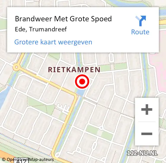 Locatie op kaart van de 112 melding: Brandweer Met Grote Spoed Naar Ede, Trumandreef op 5 april 2022 08:37