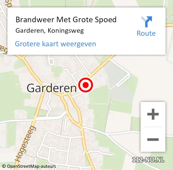 Locatie op kaart van de 112 melding: Brandweer Met Grote Spoed Naar Garderen, Koningsweg op 5 april 2022 08:43