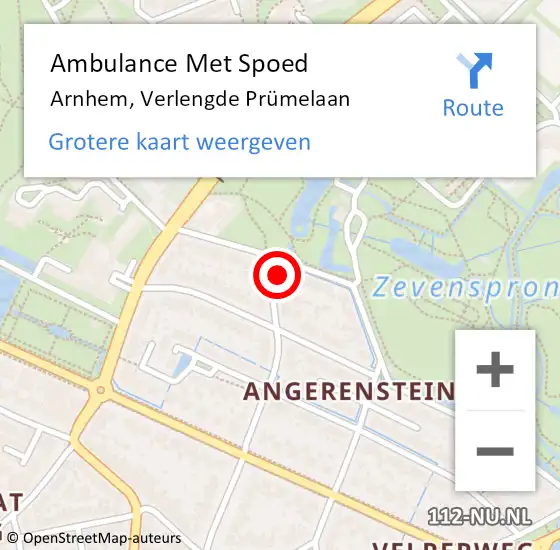 Locatie op kaart van de 112 melding: Ambulance Met Spoed Naar Arnhem, Verlengde Prümelaan op 5 april 2022 08:58