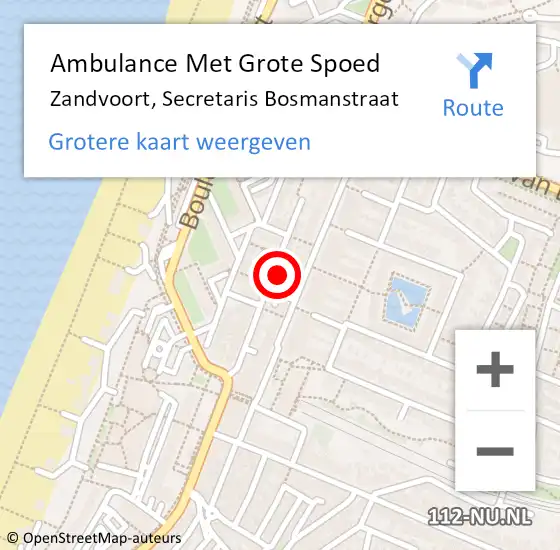 Locatie op kaart van de 112 melding: Ambulance Met Grote Spoed Naar Zandvoort, Secretaris Bosmanstraat op 5 april 2022 09:02