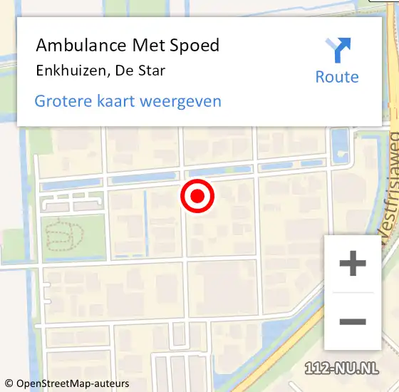 Locatie op kaart van de 112 melding: Ambulance Met Spoed Naar Enkhuizen, De Star op 5 april 2022 09:09