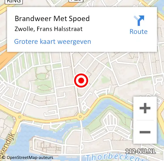 Locatie op kaart van de 112 melding: Brandweer Met Spoed Naar Zwolle, Frans Halsstraat op 5 april 2022 09:13