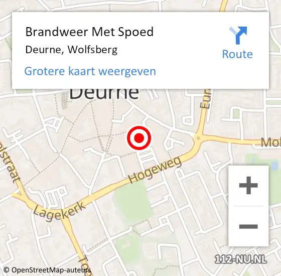 Locatie op kaart van de 112 melding: Brandweer Met Spoed Naar Deurne, Wolfsberg op 5 april 2022 09:16