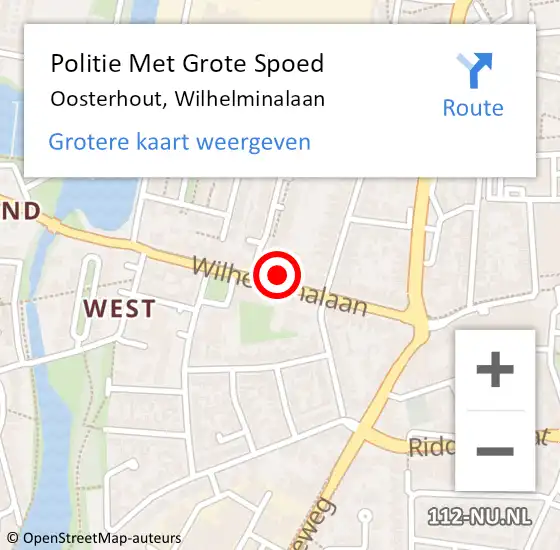 Locatie op kaart van de 112 melding: Politie Met Grote Spoed Naar Oosterhout, Wilhelminalaan op 5 april 2022 09:18