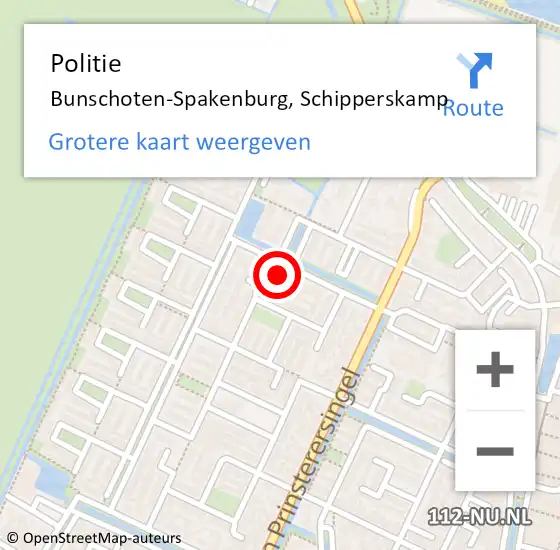 Locatie op kaart van de 112 melding: Politie Bunschoten-Spakenburg, Schipperskamp op 5 april 2022 10:24