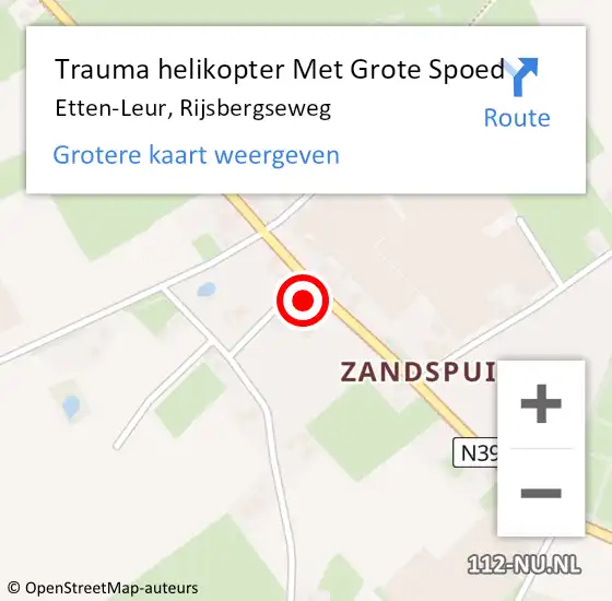 Locatie op kaart van de 112 melding: Trauma helikopter Met Grote Spoed Naar Etten-Leur, Rijsbergseweg op 5 april 2022 10:31