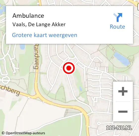 Locatie op kaart van de 112 melding: Ambulance Vaals, De Lange Akker op 13 juli 2014 12:08