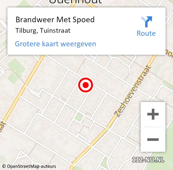 Locatie op kaart van de 112 melding: Brandweer Met Spoed Naar Tilburg, Tuinstraat op 5 april 2022 11:29