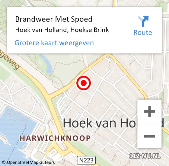 Locatie op kaart van de 112 melding: Brandweer Met Spoed Naar Hoek van Holland, Hoekse Brink op 5 april 2022 11:55