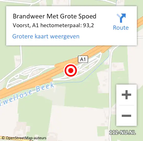 Locatie op kaart van de 112 melding: Brandweer Met Grote Spoed Naar Voorst, A1 hectometerpaal: 93,2 op 5 april 2022 12:08