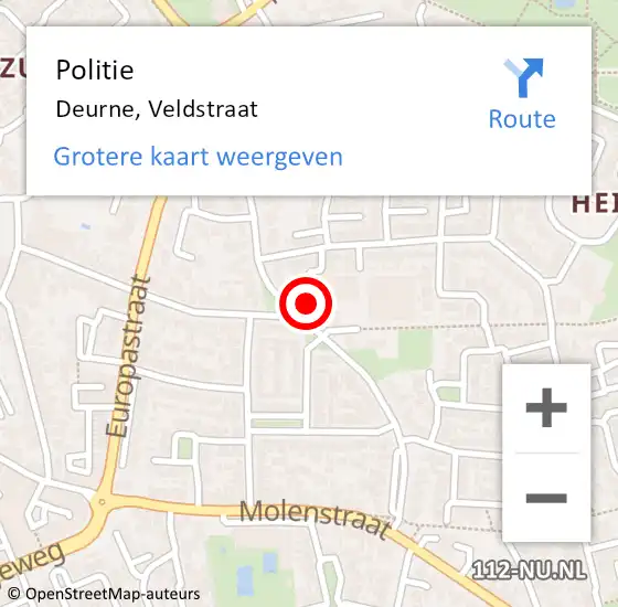 Locatie op kaart van de 112 melding: Politie Deurne, Veldstraat op 5 april 2022 12:19