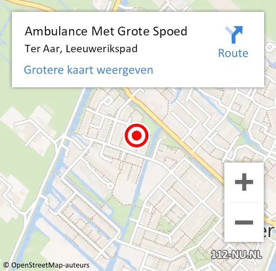 Locatie op kaart van de 112 melding: Ambulance Met Grote Spoed Naar Ter Aar, Leeuwerikspad op 5 april 2022 12:50
