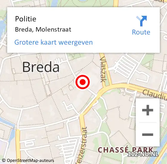 Locatie op kaart van de 112 melding: Politie Breda, Molenstraat op 5 april 2022 13:22