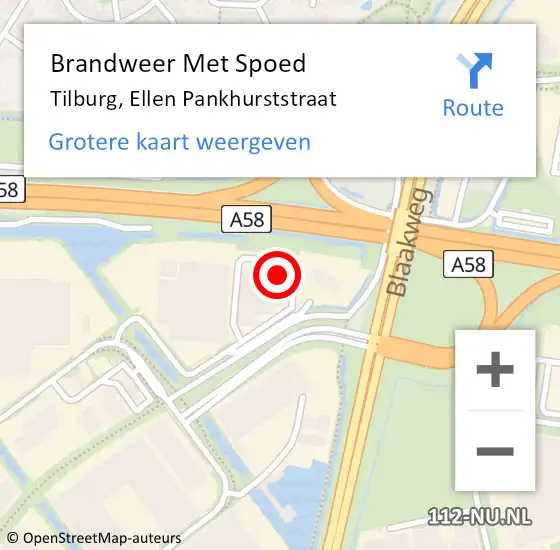 Locatie op kaart van de 112 melding: Brandweer Met Spoed Naar Tilburg, Ellen Pankhurststraat op 5 april 2022 13:24