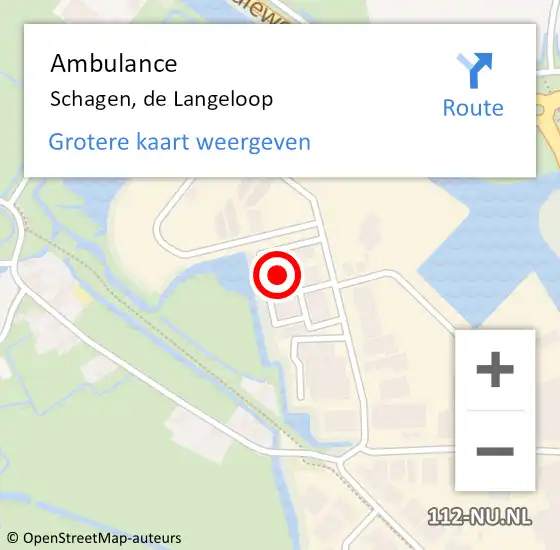 Locatie op kaart van de 112 melding: Ambulance Schagen, de Langeloop op 5 april 2022 13:58