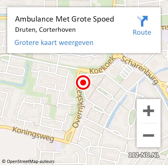 Locatie op kaart van de 112 melding: Ambulance Met Grote Spoed Naar Druten, Corterhoven op 5 april 2022 14:06