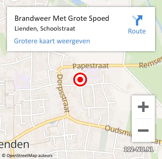 Locatie op kaart van de 112 melding: Brandweer Met Grote Spoed Naar Lienden, Schoolstraat op 5 april 2022 14:21