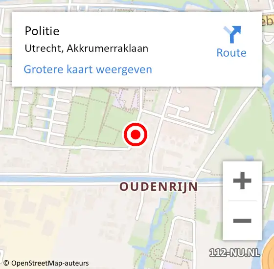 Locatie op kaart van de 112 melding: Politie Utrecht, Akkrumerraklaan op 5 april 2022 14:27