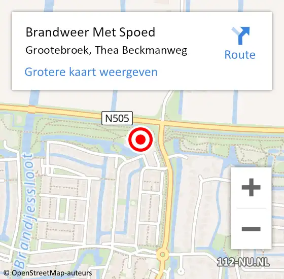 Locatie op kaart van de 112 melding: Brandweer Met Spoed Naar Grootebroek, Thea Beckmanweg op 5 april 2022 14:30