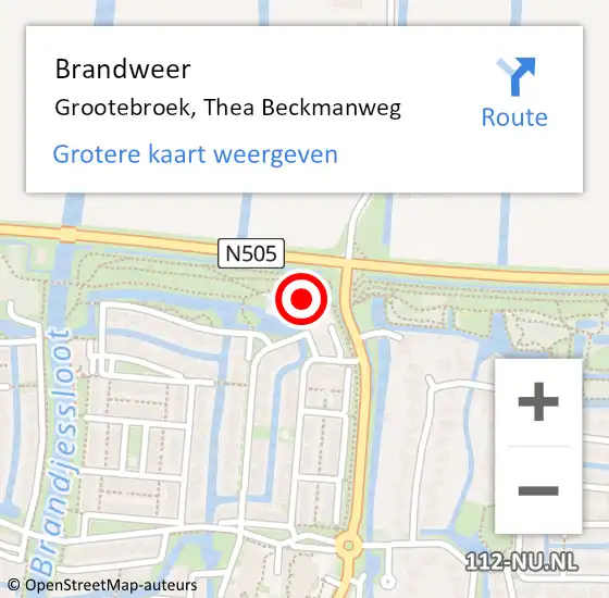 Locatie op kaart van de 112 melding: Brandweer Grootebroek, Thea Beckmanweg op 5 april 2022 14:31