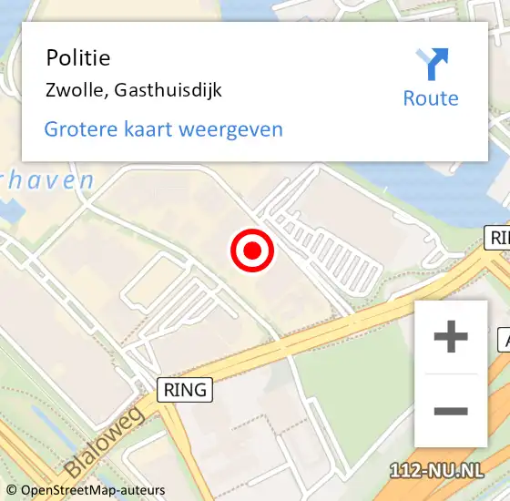 Locatie op kaart van de 112 melding: Politie Zwolle, Gasthuisdijk op 5 april 2022 15:17