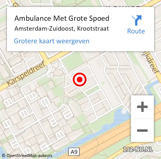 Locatie op kaart van de 112 melding: Ambulance Met Grote Spoed Naar Amsterdam-Zuidoost, Krootstraat op 5 april 2022 16:04