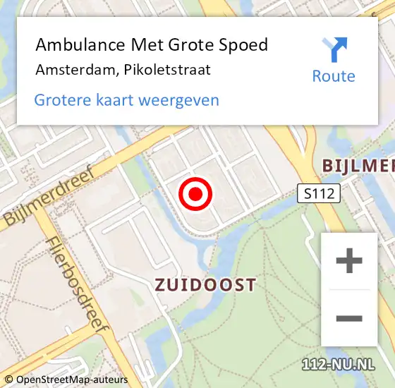 Locatie op kaart van de 112 melding: Ambulance Met Grote Spoed Naar Amsterdam-Zuidoost, Pikoletstraat op 5 april 2022 16:12