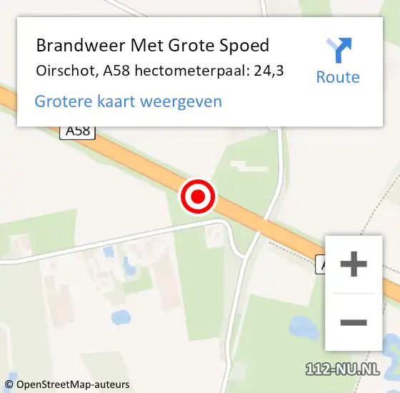 Locatie op kaart van de 112 melding: Brandweer Met Grote Spoed Naar Oirschot, A58 hectometerpaal: 24,3 op 5 april 2022 16:16