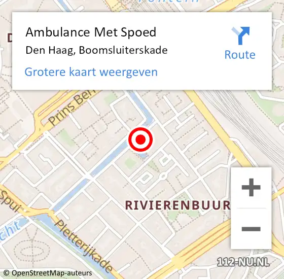 Locatie op kaart van de 112 melding: Ambulance Met Spoed Naar Den Haag, Boomsluiterskade op 5 april 2022 16:49