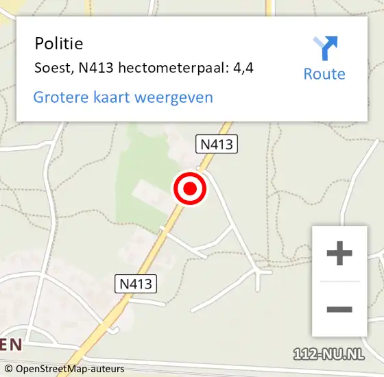 Locatie op kaart van de 112 melding: Politie Soest, N413 hectometerpaal: 4,4 op 5 april 2022 17:36