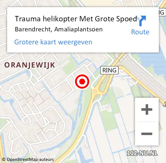 Locatie op kaart van de 112 melding: Trauma helikopter Met Grote Spoed Naar Barendrecht, Amaliaplantsoen op 5 april 2022 17:41