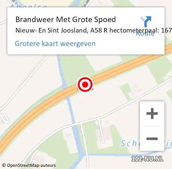 Locatie op kaart van de 112 melding: Brandweer Met Grote Spoed Naar Nieuw- En Sint Joosland, A58 R hectometerpaal: 167,2 op 8 oktober 2013 08:45