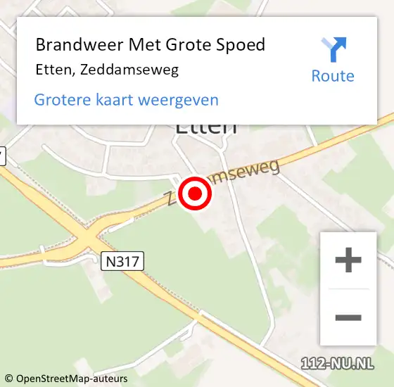 Locatie op kaart van de 112 melding: Brandweer Met Grote Spoed Naar Etten, Zeddamseweg op 5 april 2022 17:53