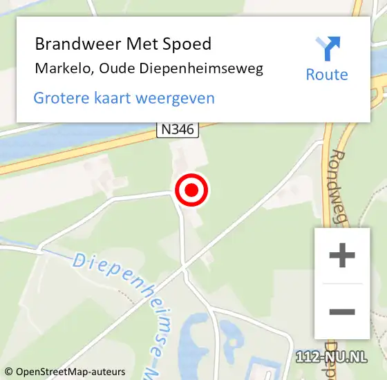 Locatie op kaart van de 112 melding: Brandweer Met Spoed Naar Markelo, Oude Diepenheimseweg op 5 april 2022 18:24