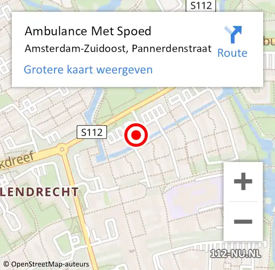 Locatie op kaart van de 112 melding: Ambulance Met Spoed Naar Amsterdam-Zuidoost, Pannerdenstraat op 5 april 2022 18:48