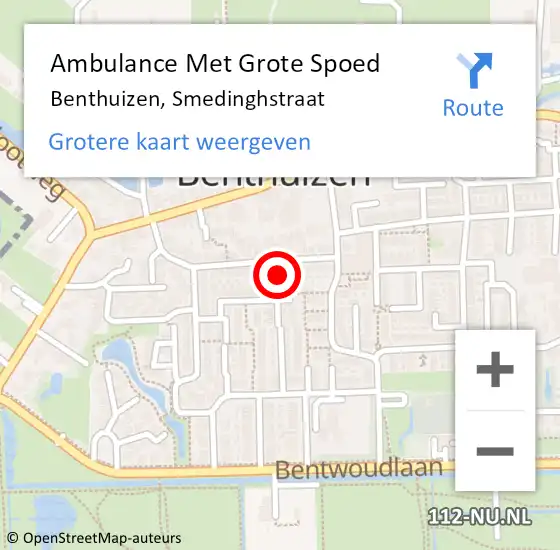 Locatie op kaart van de 112 melding: Ambulance Met Grote Spoed Naar Benthuizen, Smedinghstraat op 5 april 2022 18:59