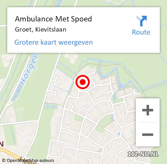 Locatie op kaart van de 112 melding: Ambulance Met Spoed Naar Groet, Kievitslaan op 5 april 2022 19:02