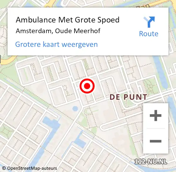 Locatie op kaart van de 112 melding: Ambulance Met Grote Spoed Naar Amsterdam, Oude Meerhof op 5 april 2022 19:50