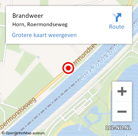 Locatie op kaart van de 112 melding: Brandweer Horn, Roermondseweg op 13 juli 2014 13:16