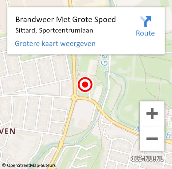 Locatie op kaart van de 112 melding: Brandweer Met Grote Spoed Naar Sittard, Sportcentrumlaan op 5 april 2022 20:31