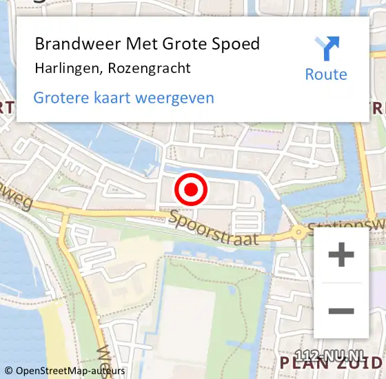 Locatie op kaart van de 112 melding: Brandweer Met Grote Spoed Naar Harlingen, Rozengracht op 5 april 2022 21:15