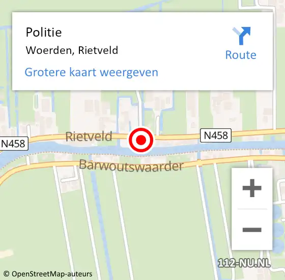 Locatie op kaart van de 112 melding: Politie Woerden, Rietveld op 5 april 2022 21:53