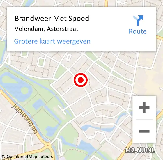 Locatie op kaart van de 112 melding: Brandweer Met Spoed Naar Volendam, Asterstraat op 5 april 2022 21:56