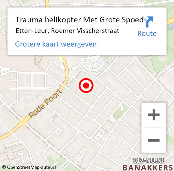 Locatie op kaart van de 112 melding: Trauma helikopter Met Grote Spoed Naar Etten-Leur, Roemer Visscherstraat op 5 april 2022 22:10