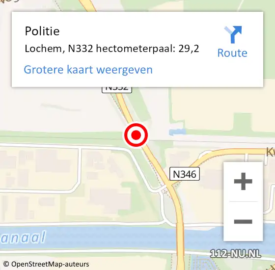 Locatie op kaart van de 112 melding: Politie Lochem, N332 hectometerpaal: 29,2 op 5 april 2022 22:24