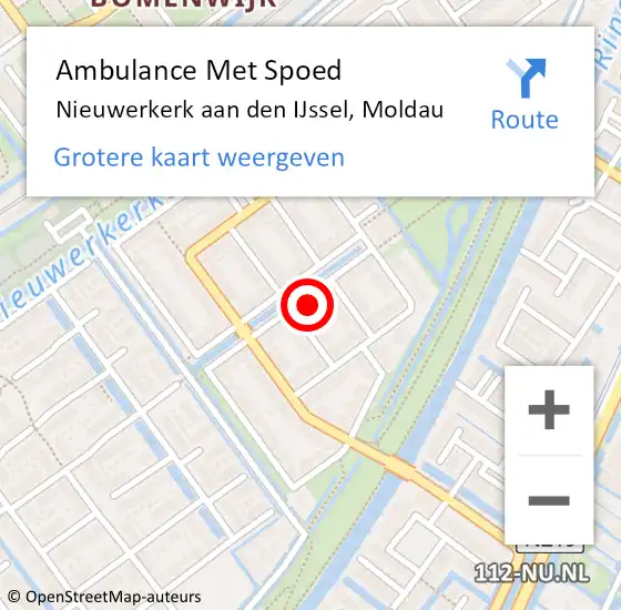 Locatie op kaart van de 112 melding: Ambulance Met Spoed Naar Nieuwerkerk aan den IJssel, Moldau op 5 april 2022 22:52