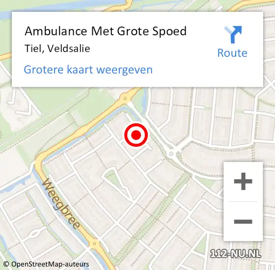 Locatie op kaart van de 112 melding: Ambulance Met Grote Spoed Naar Tiel, Veldsalie op 5 april 2022 22:54