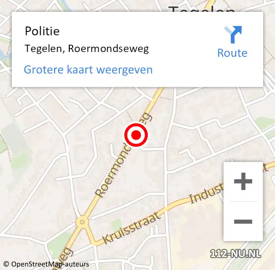 Locatie op kaart van de 112 melding: Politie Tegelen, Roermondseweg op 5 april 2022 23:17