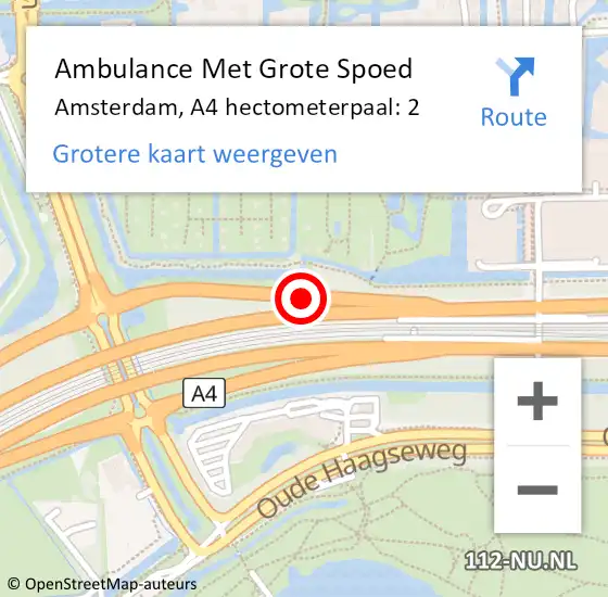 Locatie op kaart van de 112 melding: Ambulance Met Grote Spoed Naar Amsterdam, A4 hectometerpaal: 2 op 5 april 2022 23:29