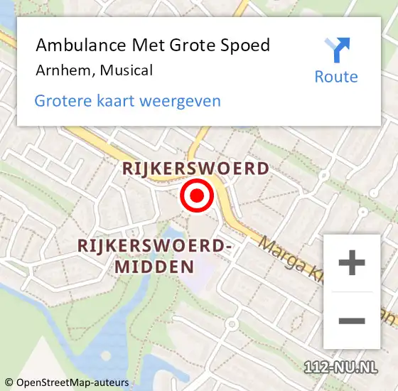 Locatie op kaart van de 112 melding: Ambulance Met Grote Spoed Naar Arnhem, Musical op 6 april 2022 00:44